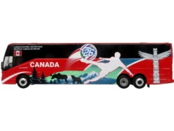 Prevost H3-45 Coach Bus "Canada National Soccer Team" Red with Graphics "International Federation of the Global Game" Series Limited Edition to 504 pieces Worldwide 1/87 (HO) Diecast Model by Iconic Replicas