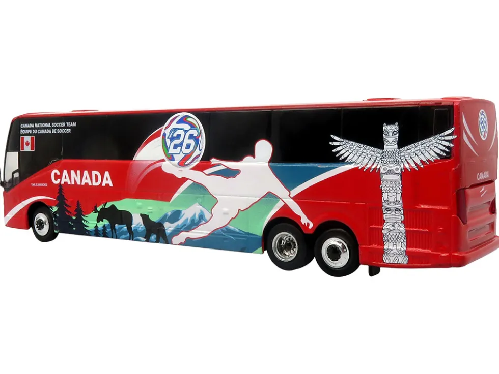 Prevost H3-45 Coach Bus "Canada National Soccer Team" Red with Graphics "International Federation of the Global Game" Series Limited Edition to 504 pieces Worldwide 1/87 (HO) Diecast Model by Iconic Replicas