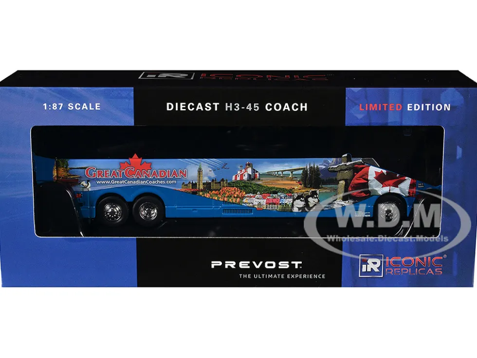 Prevost H3-45 Coach Bus "Great Canadian Coaches" Blue with Graphics Limited Edition 1/87 (HO) Diecast Model by Iconic Replicas