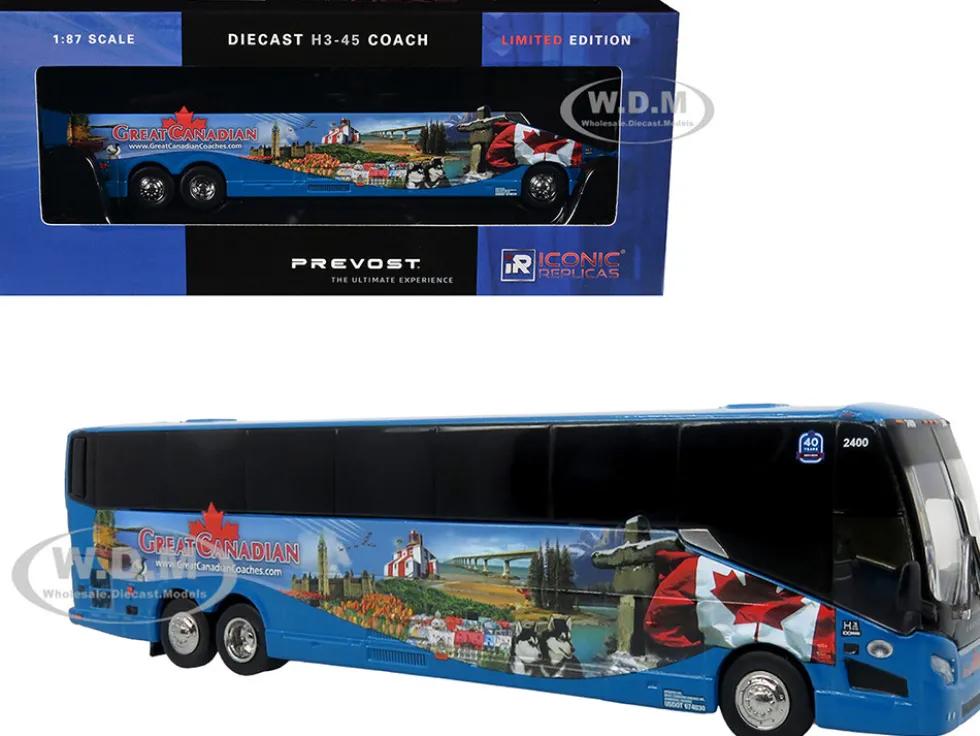 Prevost H3-45 Coach Bus "Great Canadian Coaches" Blue with Graphics Limited Edition 1/87 (HO) Diecast Model by Iconic Replicas