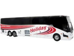 Prevost H3-45 Coach Bus "Holiday Tours" White with Red Graphics Limited Edition 1/64 Diecast Model by Iconic Replicas