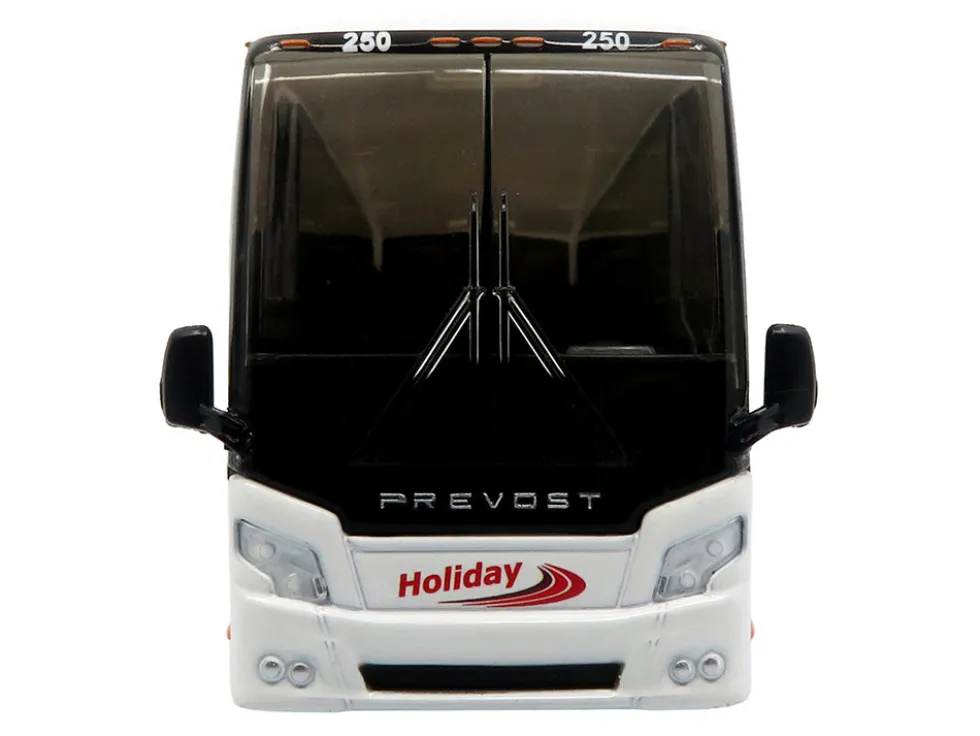 Prevost H3-45 Coach Bus "Holiday Tours" White with Red Graphics Limited Edition 1/64 Diecast Model by Iconic Replicas