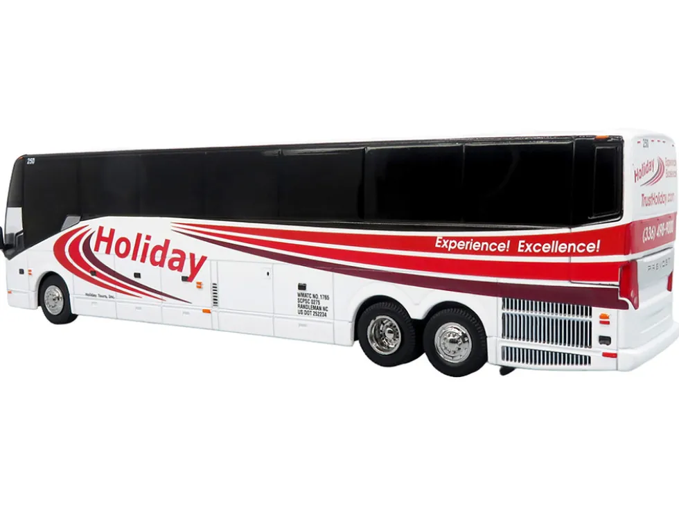 Prevost H3-45 Coach Bus "Holiday Tours" White with Red Graphics Limited Edition 1/64 Diecast Model by Iconic Replicas