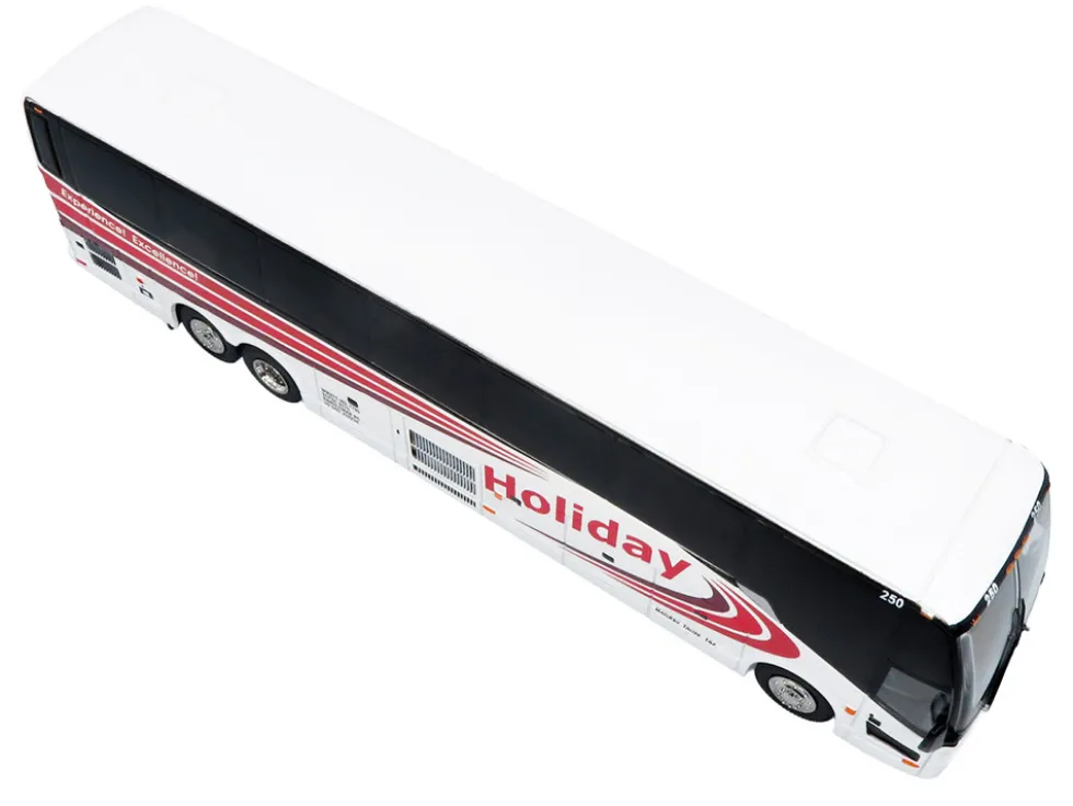 Prevost H3-45 Coach Bus "Holiday Tours" White with Red Graphics Limited Edition 1/64 Diecast Model by Iconic Replicas