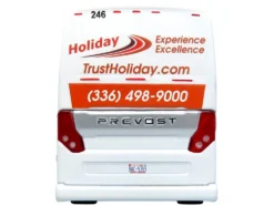 Prevost H3-45 Coach Bus "Holiday Tours - 2024 IMG Operator of the Year" White with Graphics Limited Edition 1/64 Diecast Model by Iconic Replicas