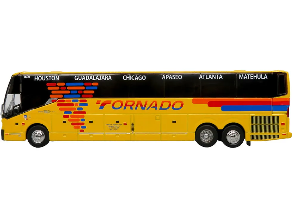 Prevost H3-45 Coach Bus "Tornado Bus Company" Yellow with Graphics Limited Edition 1/87 (HO) Diecast Model by Iconic Replicas