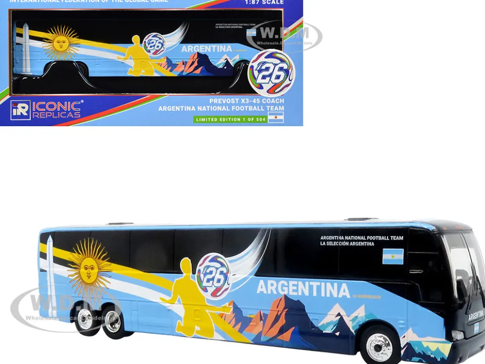 Prevost X3-45 Coach Bus "Argentina National Football Team" Blue with Graphics "International Federation of the Global Game" Series Limited Edition to 504 pieces Worldwide 1/87 (HO) Diecast Model by Iconic Replicas
