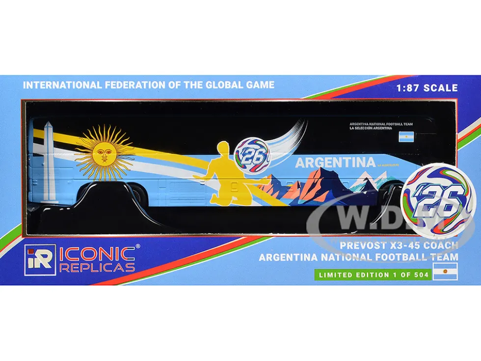 Prevost X3-45 Coach Bus "Argentina National Football Team" Blue with Graphics "International Federation of the Global Game" Series Limited Edition to 504 pieces Worldwide 1/87 (HO) Diecast Model by Iconic Replicas