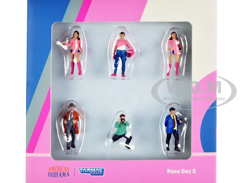 Race Day 2 6 piece Diecast Figure Set 1/64 Scale Models Tarmac Works American Diorama T64F-001-PK