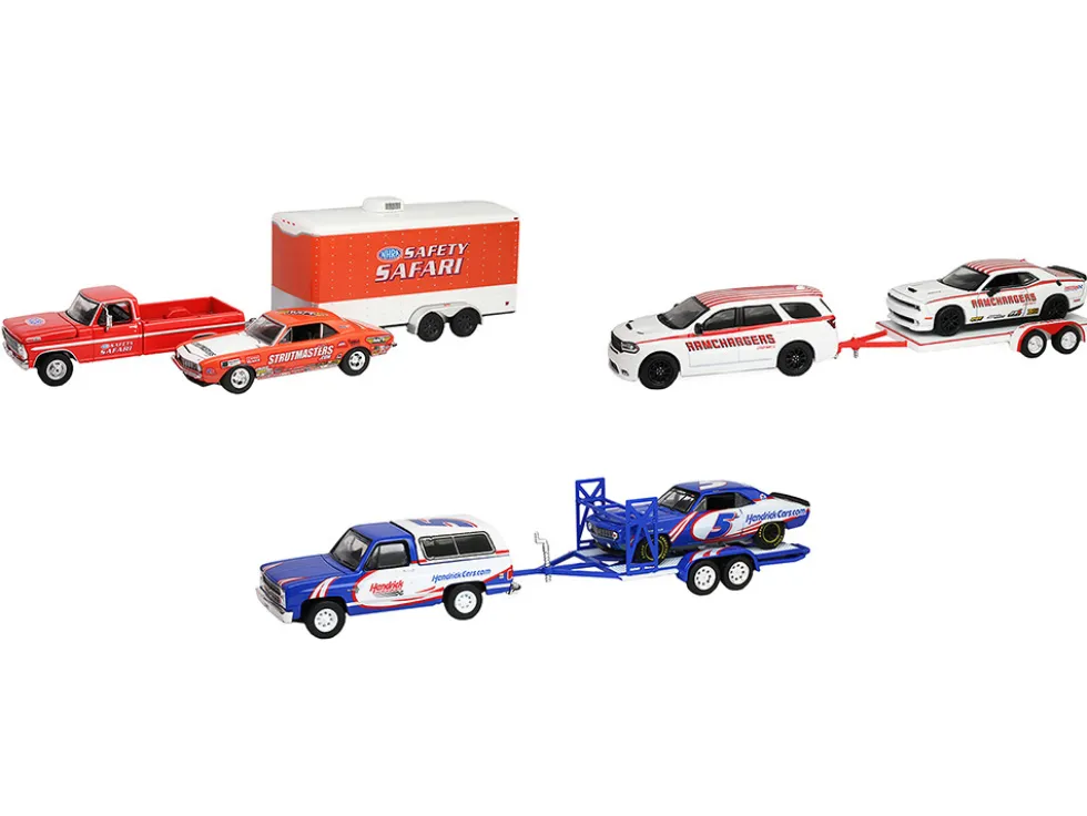 Racing Hitch & Tow Series #6 Set of 3 pieces 1/64 Diecast Model Cars by Greenlight