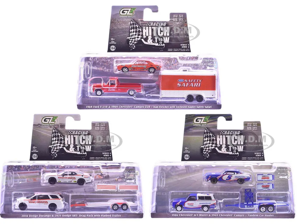 Racing Hitch & Tow Series #6 Set of 3 pieces 1/64 Diecast Model Cars by Greenlight