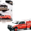2018 Ram 3500 Dually Crane Truck Red and White with Stripes FDNY Fire Department of the City of New York Plant Ops Dually Drivers Series 10 1/64 Diecast Model Car Greenlight 46100D