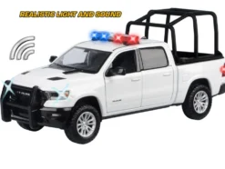 2019 RAM 1500 Laramie Crew Cab Pickup Truck with Bed Cage White with Flashing Light Bar and Front and Rear Lights and Sounds 1/27 Diecast Model Car by Motormax
