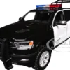2019 RAM 1500 Laramie Crew Cab Pickup Truck with Bed Cage Black and White with Flashing Light Bar and Front and Rear Lights and Sounds 1/27 Diecast Model Car by Motormax