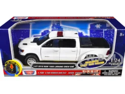 2019 RAM 1500 Laramie Crew Cab Pickup Truck White with Flashing Light Bar and Front and Rear Lights and Sounds 1/27 Diecast Model Car by Motormax