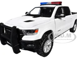 2019 RAM 1500 Laramie Crew Cab Pickup Truck White with Flashing Light Bar and Front and Rear Lights and Sounds 1/27 Diecast Model Car by Motormax