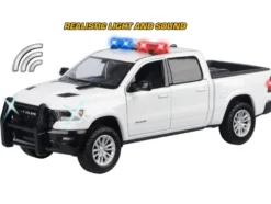 2019 RAM 1500 Laramie Crew Cab Pickup Truck White with Flashing Light Bar and Front and Rear Lights and Sounds 1/27 Diecast Model Car by Motormax