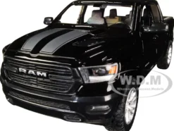 2019 RAM 1500 Laramie Crew Cab Pickup Truck Black Silver Stripes 1/24 Diecast Model Car Motormax 79357