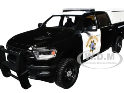 2019 RAM 1500 Laramine Crew Cab Pickup Truck "California Highway Patrol" Black and White with Truck Bed Camper "Law Enforcement and Public Service" Series 1/27 Diecast Model Car by Motormax