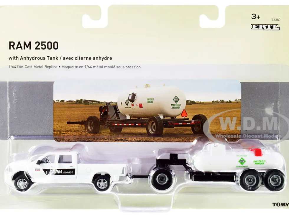 RAM 2500 Pickup Truck Farm Service White Anhydrous Ammonia Tanks Chassis Set 2 pieces 1/64 Diecast Models ERTL TOMY 16380