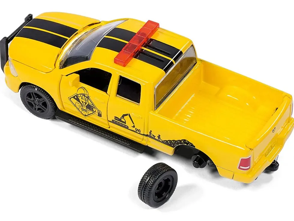 Ram 1500 Pickup Truck Yellow with Compressor Trailer and Worker Figure with Accessories Set 1/50 Diecast Models Siku 3505