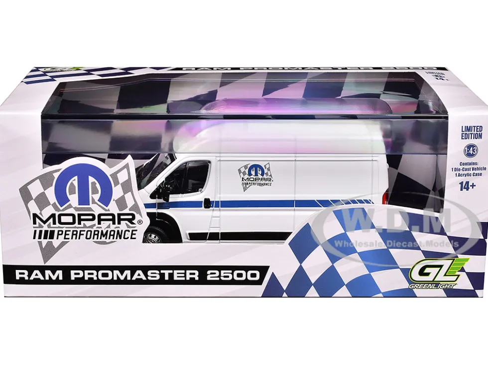 2018 RAM ProMaster 2500 Cargo High Roof Van "MOPAR Performance" White with Blue Stripes 1/43 Diecast Model Car by Greenlight
