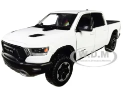 2019 RAM 1500 Rebel Crew Cab Pickup Truck White 1/24 Diecast Model Car Motormax 79358