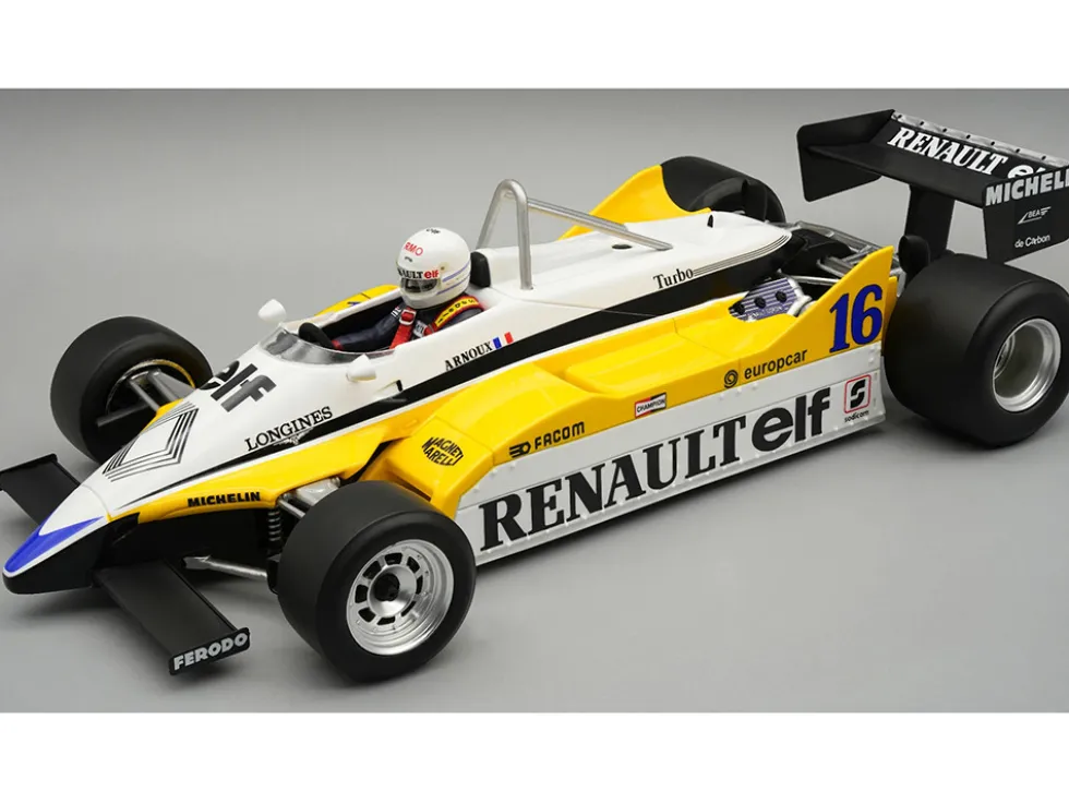 Renault RE30B #16 Rene Arnoux Winner Formula One F1 "French GP" (1982) "Mythos Series" with Driver Figure and Display Case Limited Edition to 55 pieces Worldwide 1/18 Model Car by Tecnomodel