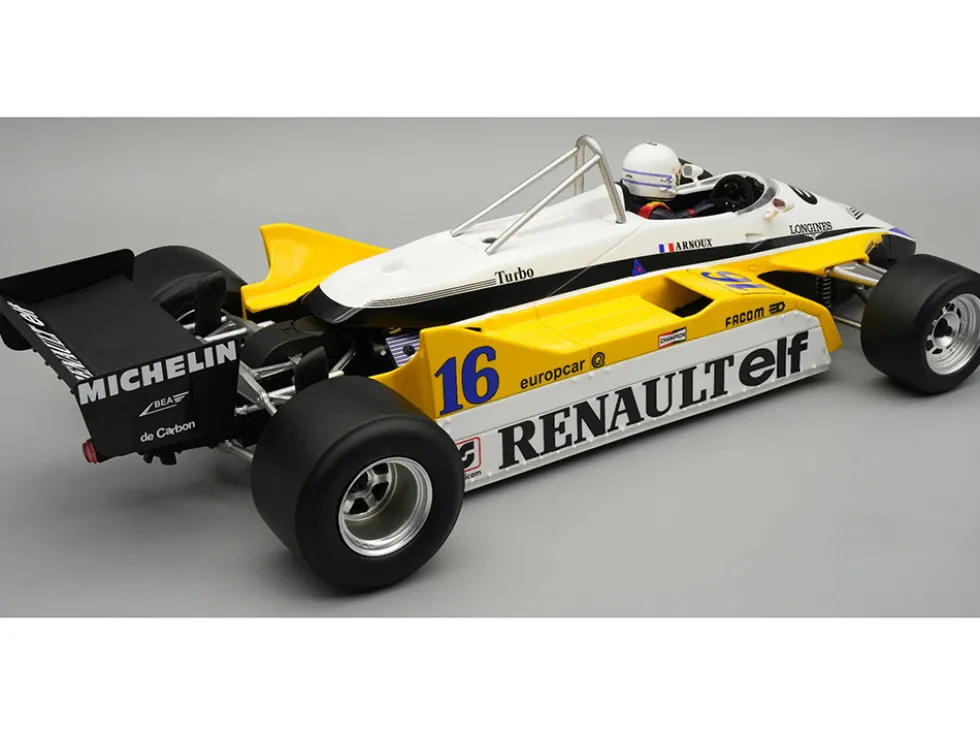 Renault RE30B #16 Rene Arnoux Winner Formula One F1 "French GP" (1982) "Mythos Series" with Driver Figure and Display Case Limited Edition to 55 pieces Worldwide 1/18 Model Car by Tecnomodel