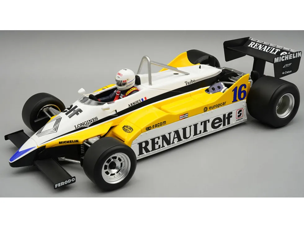Renault RE30B #16 Rene Arnoux Winner Formula One F1 "Italian GP" (1982) "Mythos Series" with Driver Figure and Display Case Limited Edition to 50 pieces Worldwide 1/18 Model Car by Tecnomodel