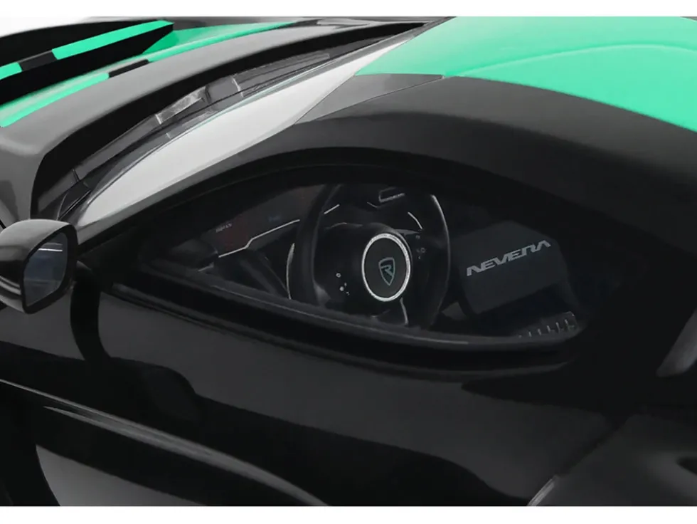 2023 Rimac Nevera Black with Green Stripes 1/18 Model Car by GT Spirit