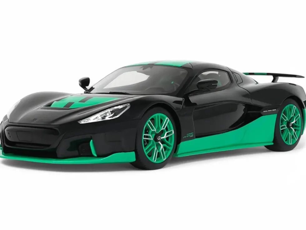 2023 Rimac Nevera Black with Green Stripes 1/18 Model Car by GT Spirit