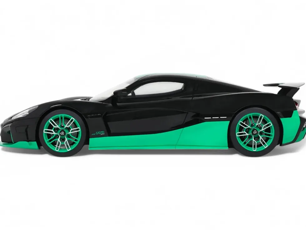 2023 Rimac Nevera Black with Green Stripes 1/18 Model Car by GT Spirit