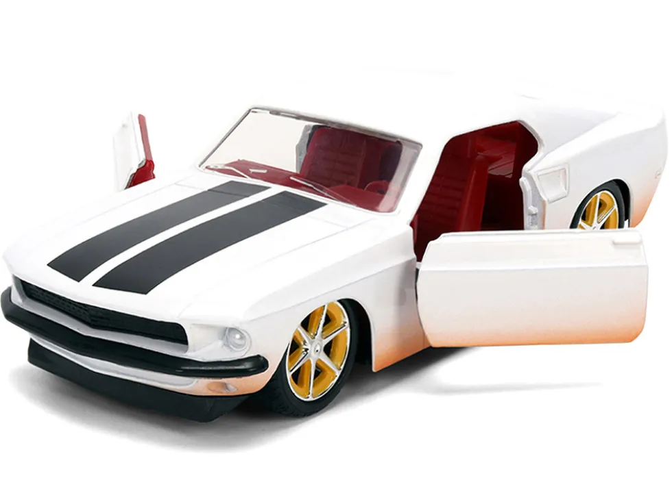 Roman's Ford Mustang White with Black Stripes and Red Interior (Dirty Version) "Fast & Furious" Movie "Fast & Furious 25th Anniversary" Series 1/32 Diecast Model Car by Jada