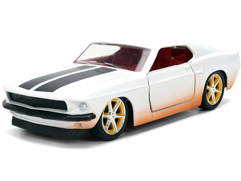 Roman's Ford Mustang White with Black Stripes and Red Interior (Dirty Version) "Fast & Furious" Movie "Fast & Furious 25th Anniversary" Series 1/32 Diecast Model Car by Jada
