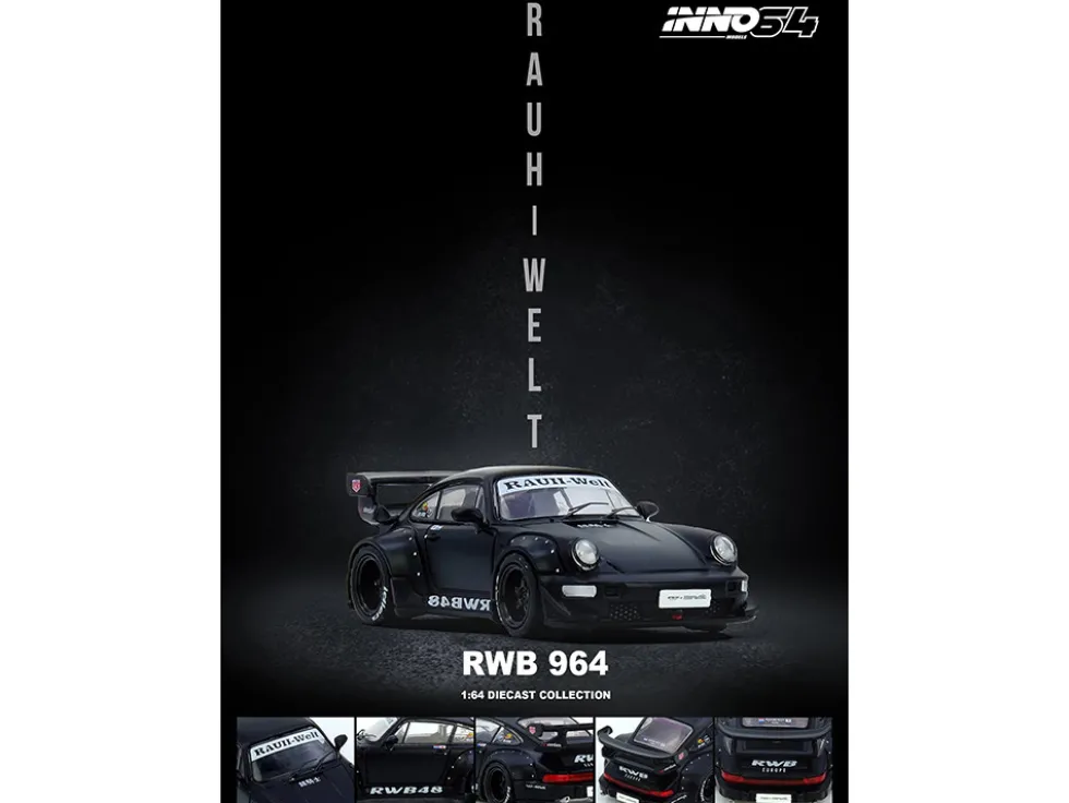 RWB 964 Matt Black 1/64 Diecast Model Car by Inno Models