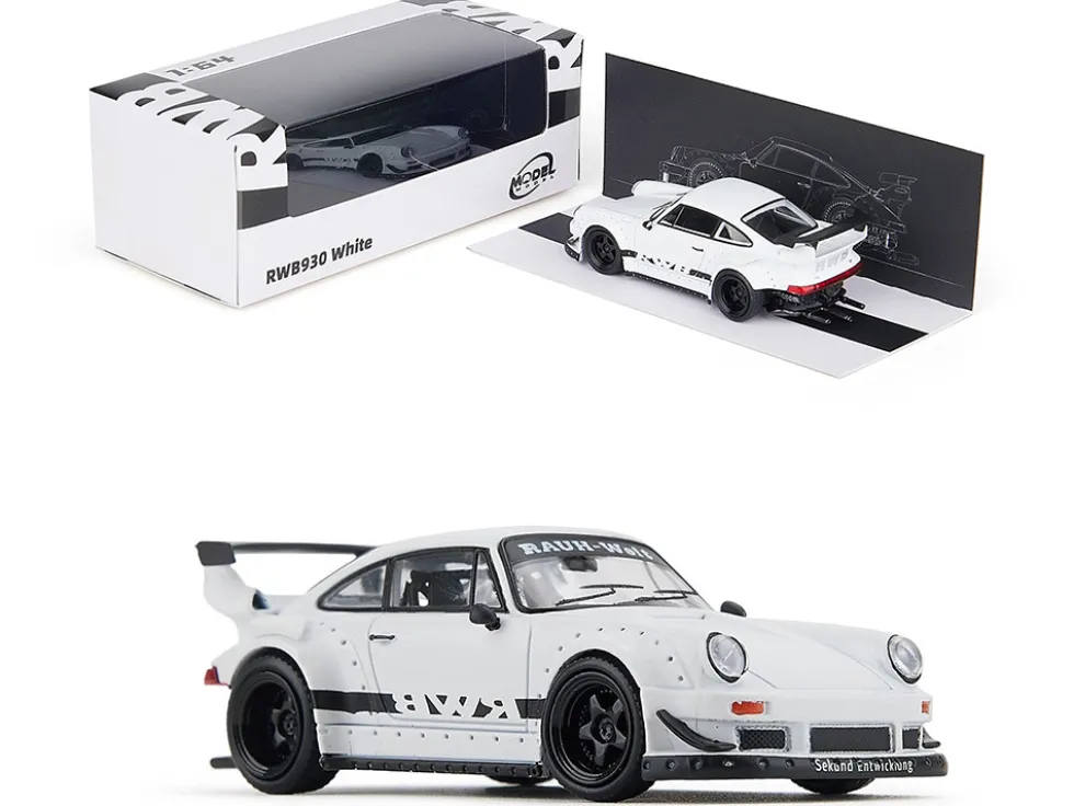 RWB 930 Matt White with Black Stripes 1/64 Diecast Model Car by Model Model