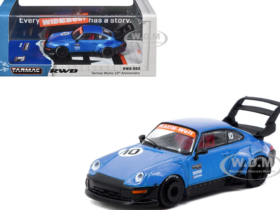 RWB 993 RHD (Right Hand Drive) #10 "Tarmac Works 10th Anniversary" Blue Metallic "Hobby64" Series 1/64 Diecast Model Car by Tarmac Works