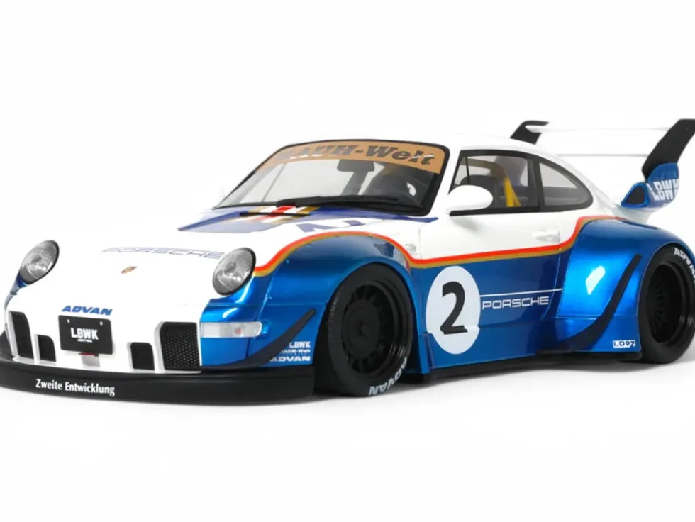 2023 RWB x Liberty Walk 993 #2 White and Blue Metallic with Graphics 1/18 Model Car by GT Spirit