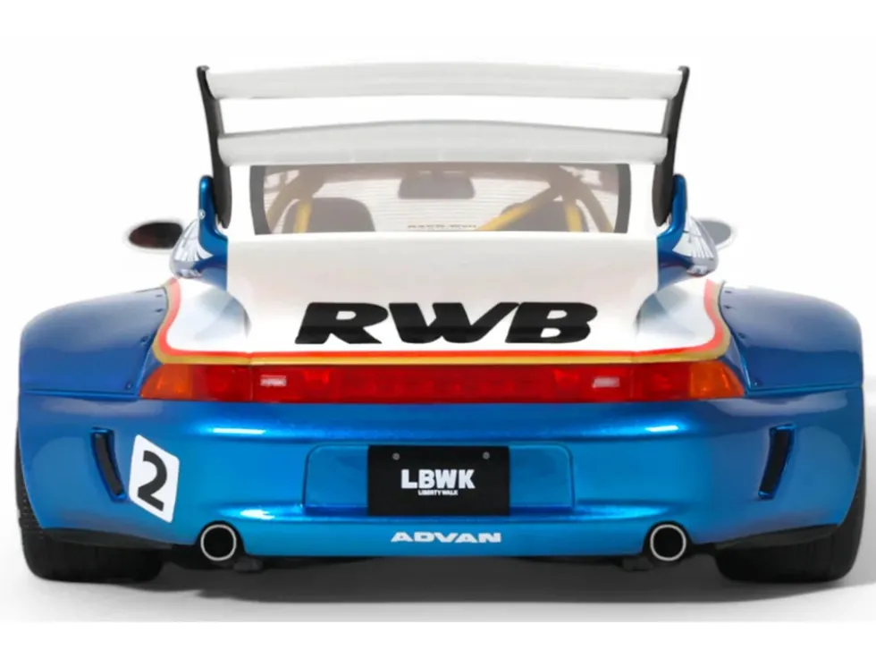 2023 RWB x Liberty Walk 993 #2 White and Blue Metallic with Graphics 1/18 Model Car by GT Spirit