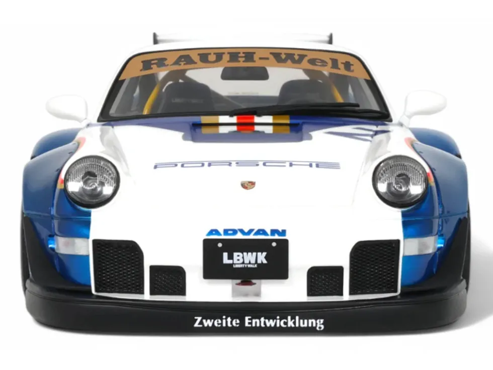 2023 RWB x Liberty Walk 993 #2 White and Blue Metallic with Graphics 1/18 Model Car by GT Spirit