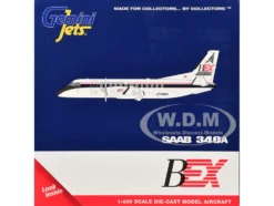 Saab 340A Commercial Aircraft "Business Express Airlines - The Delta Connection" (N749BA) White with Blue and Red Stripes 1/400 Diecast Model Airplane by GeminiJets