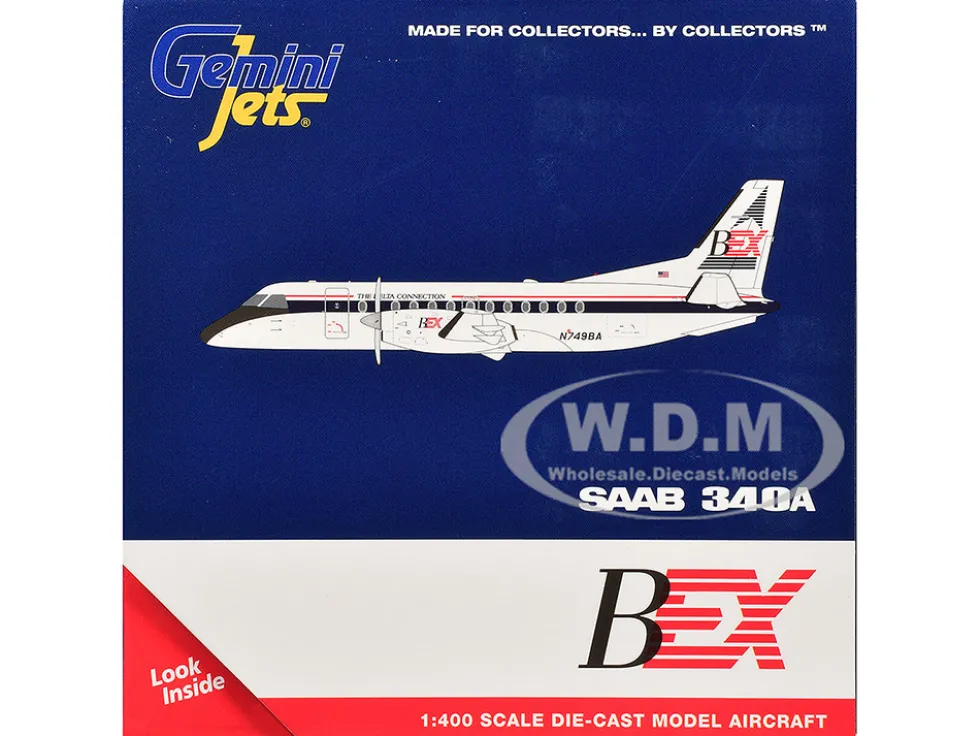 Saab 340A Commercial Aircraft "Business Express Airlines - The Delta Connection" (N749BA) White with Blue and Red Stripes 1/400 Diecast Model Airplane by GeminiJets