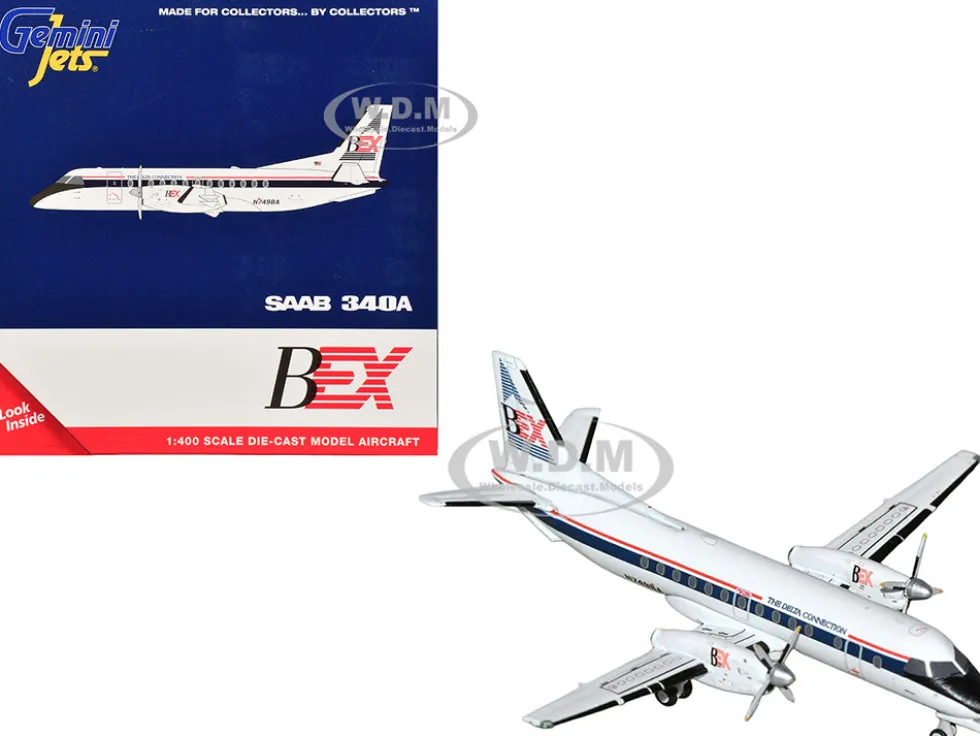 Saab 340A Commercial Aircraft "Business Express Airlines - The Delta Connection" (N749BA) White with Blue and Red Stripes 1/400 Diecast Model Airplane by GeminiJets