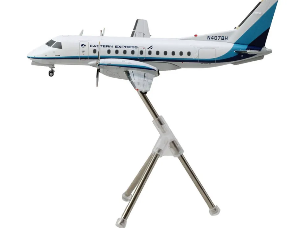 Saab 340A Commercial Aircraft "Eastern Express/Bar Harbor" (N407BH) White with Blue Stripes "Gemini 200" Series 1/200 Diecast Model Airplane by GeminiJets