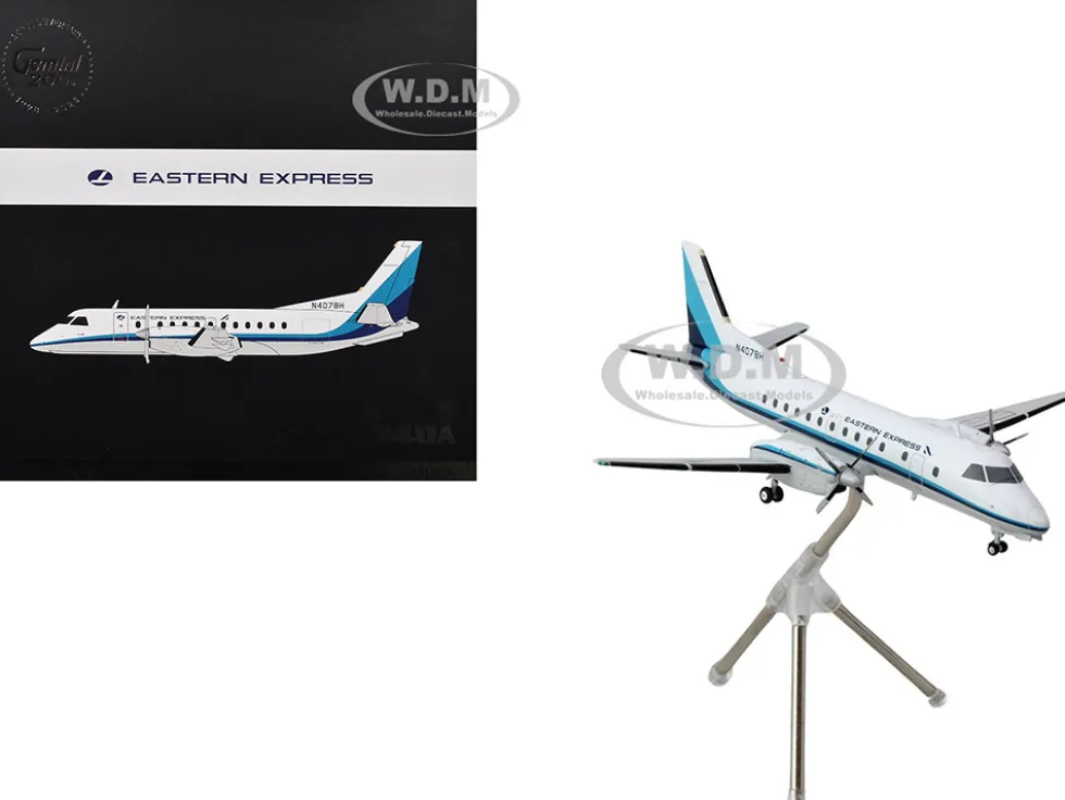 Saab 340A Commercial Aircraft "Eastern Express/Bar Harbor" (N407BH) White with Blue Stripes "Gemini 200" Series 1/200 Diecast Model Airplane by GeminiJets