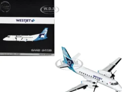 Saab 340B Commercial Aircraft "WestJet" (C-GOIA) White with Blue Stripes and Tail "Gemini 200" Series 1/200 Diecast Model Airplane by GeminiJets
