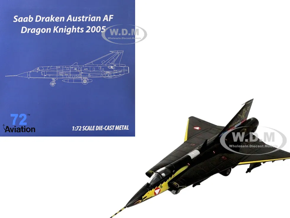 Saab Draken Fighter Aircraft "21, Draken 45th Anniversary, Dragon Knights, Retirement Livery" (2005) Austrian Air Force 1/72 Diecast Model Airplane by Aviation 72