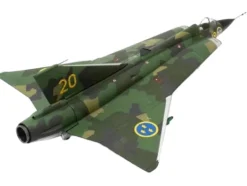 Saab J35J Draken Fighter Aircraft "Splinter Camouflage Scheme, F 18 Sodertorn Wing" (1972) Swedish Air Force 1/72 Diecast Model Airplane by Aviation 72