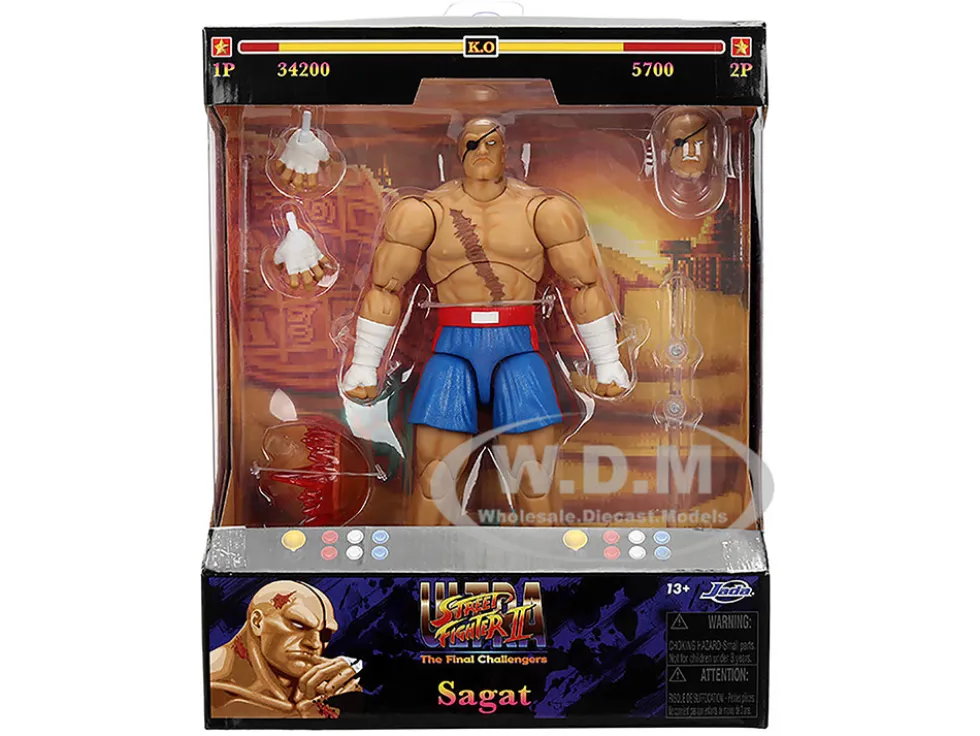 Sagat 7.5" Moveable Figure with Accessories and Alternate Head and Hands "Ultra Street Fighter II: The Final Challengers" (2017) Video Game Model by Jada